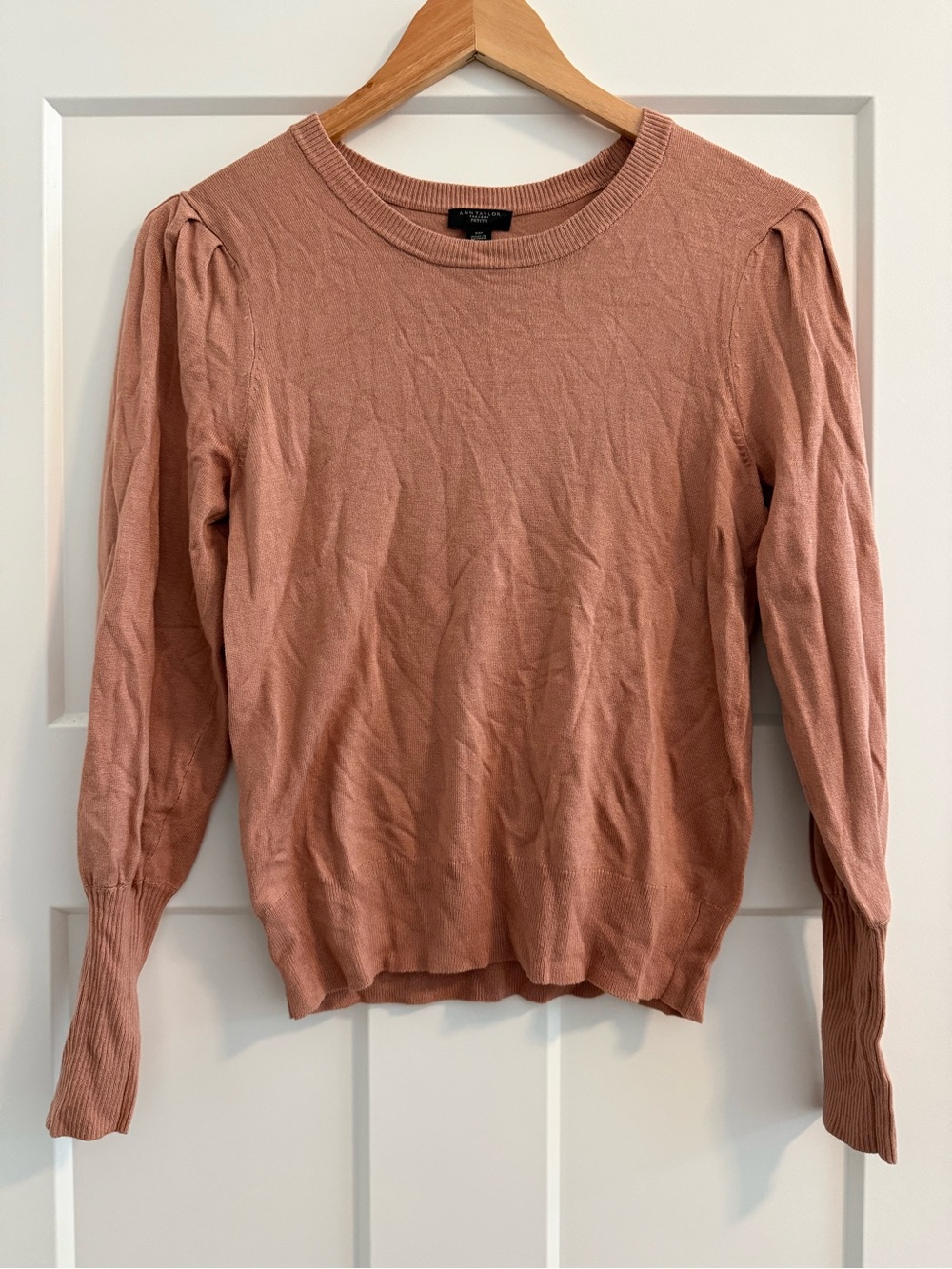 Ann Taylor Rosewood Crewneck Sweater with Puff Shoulders
